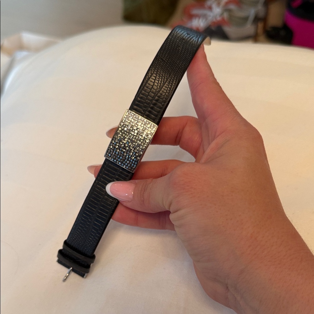 Never worn! Swarovski Black genuine Leather Bracelet with crystals